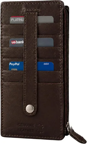 Vista 32 de Leatherboss - Funda para tarjetas todo en uno, cartera delgada con correa de protección para tarjetas, Beige, Cartera con tarjetero