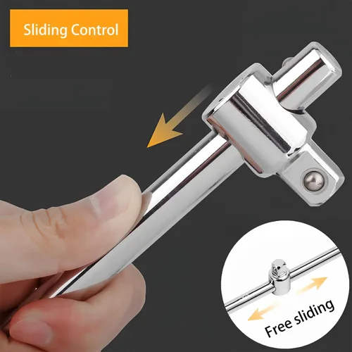 Vista 4 de Llave de trinquete deslizante con mango en T de 1/4 de pulgada, juego de barra rompedora resistente, herramienta en T ajustable y llave de vaso