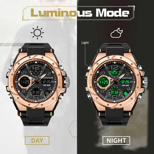 Vista 4 de findtime Reloj para hombre relojes militares para hombre impermeables 5 ATM deportivo para trabajo digital analógico color negro verde dorado