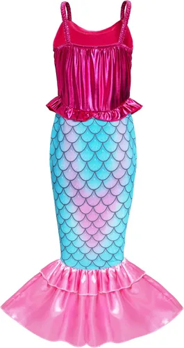 Vista 2 de Funna Disfraz de sirena para niñas, vestido de princesa con accesorios rosa, talla 4T