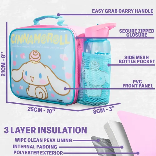 Vista 4 de Get Trend Cinnamoroll Girls Lunch Bag, Bento Box & Water Bottle 3 Piece Set Light Blue/Pink Cinnamoroll