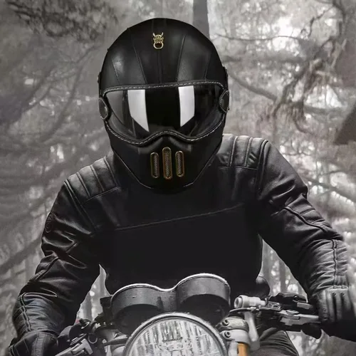 Vista 5 de Casco retro de motocicleta de cara completa de cuero de fibra de vidrio para hombres y mujeres Street Off-Road Ciclomotor Racing ATV Motocross