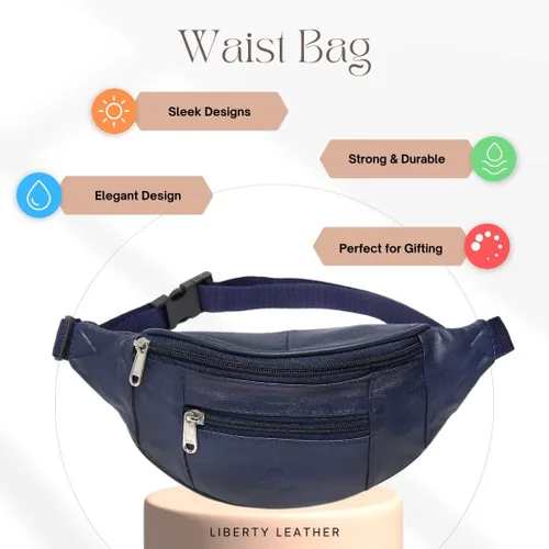 Vista 5 de Liberty Leather Riñonera de piel de napa de oveja auténtica, con múltiples bolsillos para hombres y mujeres, para uso al aire libre y viajes, correa