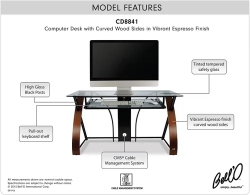 Vista 7 de BellO Escritorio para computadora con parte superior curva de vidrio – color espresso vibrante, Espresso