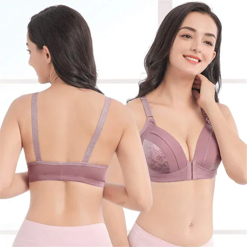 Vista 4 de Sujetador push up para mujeres BC Copa bordado encaje frontal cierre inalámbrico sujetador