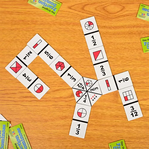 Vista 5 de LEARNING ADVANTAGE Los Dominós de Fracción Originales Juego de Fracción para Aprendizaje en Casa 45 Dominós Manipulativo Matemático para Niños
