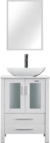 Vista 33 de eclife Armario de tocador de baño moderno de 18 pulgadas con lavabo Redondel negro