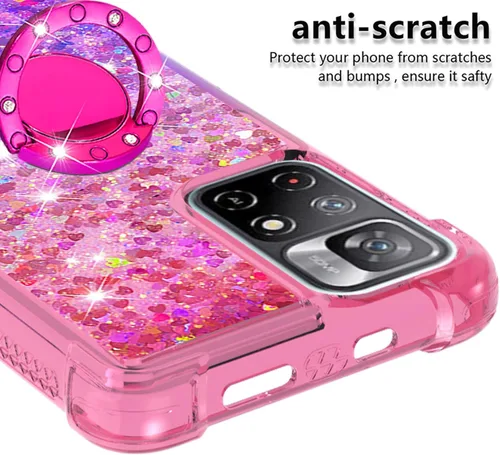 Vista 4 de CCSmall Funda transparente con purpurina para Xiaomi Redmi Note 11 4G con soporte de diamante, gradiente líquido que fluye arena movediza Bling
