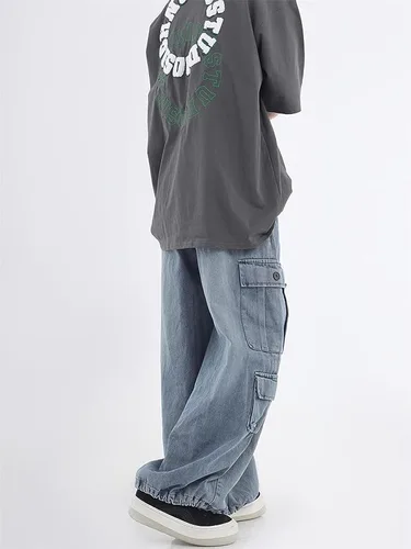 Vista 2 de Pantalones de mezclilla holgados para mujer, pantalones cargo grunge Y2K Emo Demin, ropa gótica de paracaídas, pantalones deportivos vintage