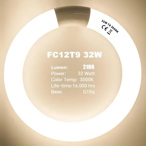 Vista 2 de FC12T9/WW - Juego de bombillas fluorescentes circulares de 32 vatios y FC8T9/KB de 22 W, 8 pulgadas, T9, 22 W y 32 W, 32 W, luz circular blanca