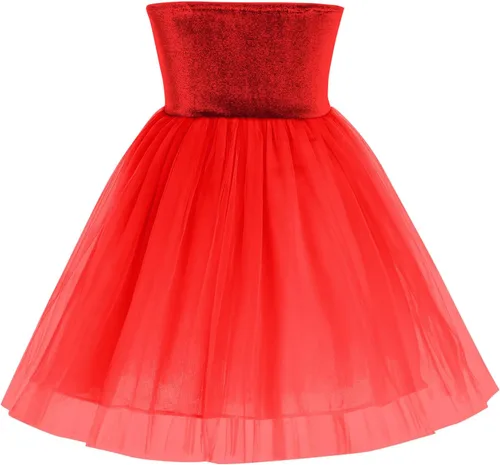 Vista 3 de FYMNSI Vestido tutú de tul sin mangas para niñas pequeñas, con diadema, brazaletes, princesa, cumpleaños, Navidad, vestidos de boda