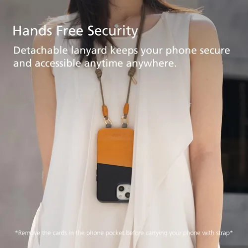 Vista 2 de alto Anello - Funda de piel cruzada diseñada para iPhone 14, funda protectora contra caídas de piel italiana con correa de cordón desmontable