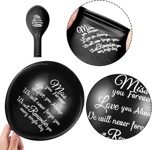 Vista 3 de Skylety 36 globos conmemorativos con 4 globos de paloma de la paz para liberar en recuerdo del cielo, decoraciones de helio para funerales, Negro