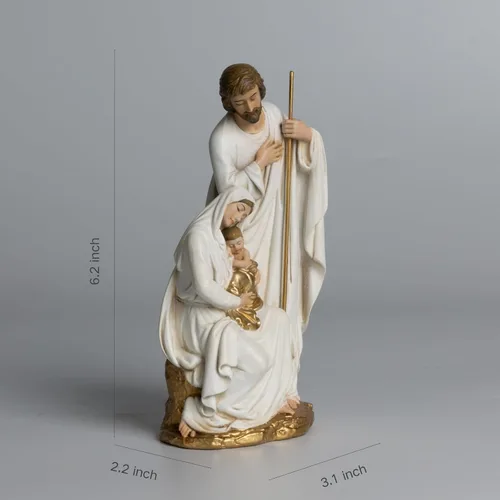 Vista 6 de Estatua católica de la Santa Familia BC, belén de 6 pulgadas de alto en interiores, regalo religioso, decoración del hogar de Navidad, figura