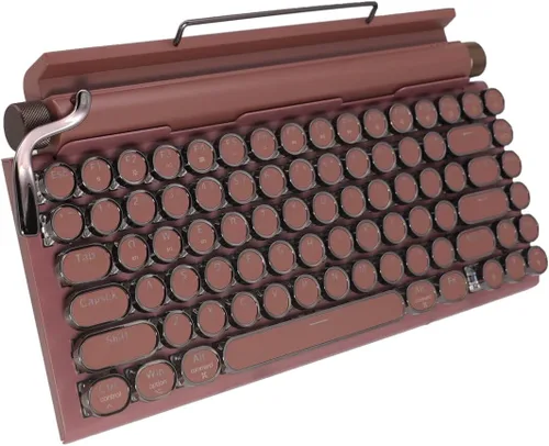 Vista 13 de Teclado mecánico retro estilo máquina de escribir Adventurers con luz LED trasera 83 teclas Bluetooth 5.0 eje azul, adecuado para computadoras