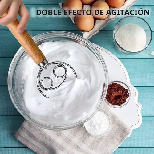 Vista 4 de TEEVEA Batidor de masa danesa Mango de madera de acero inoxidable para hornear pan de pizza de masa madre