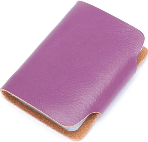 Vista 3 de YaJaMa Cartera para tarjetas de crédito, pequeña, de piel auténtica, 26 ranuras, para tarjetas, organizador para mujeres y hombres, Púrpura, Cartera