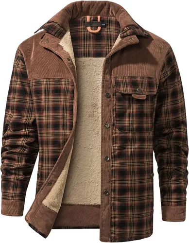 Vista 8 de Haellun - Chaqueta tipo camisa de manga larga con forro de sherpa para hombre Verde militar
