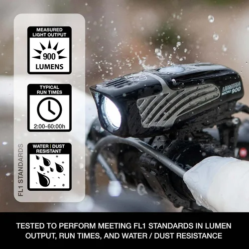 Vista 2 de NiteRider Lumina Micro 900 - Luz delantera para bicicleta, sable 110 luces traseras para bicicleta, paquete combinado de luces LED recargable por
