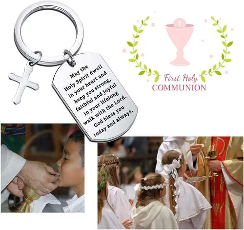 Vista 7 de Gzrlyf - Llaveros religiosos cristianos para perro etiquetas de primera comunión regalos de confirmación