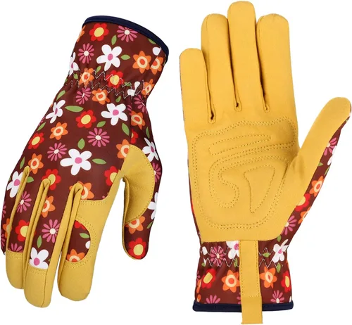 Vista 14 de Bamllum Guantes de cuero para jardinería para mujer, guantes de trabajo para deshierbe, excavación, plantación, rastrillo y poda
