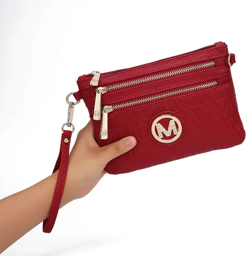 Vista 8 de MKF bolsa cruzada 2 en 1 para mujer, monedero de pulsera, pequeña bolsa de cuero sintético para mujer, correa ajustable, negro, S