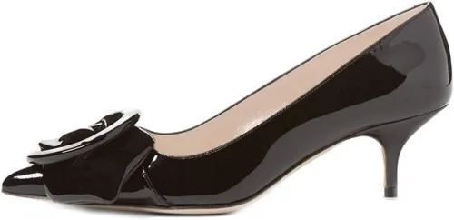 Vista 2 de YDN Women Elegance Low Kitten Heel Pumps Pointy Toe Slip On Patent Buckle Basic Office Dressy Shoe Size 4-15 US Negro
