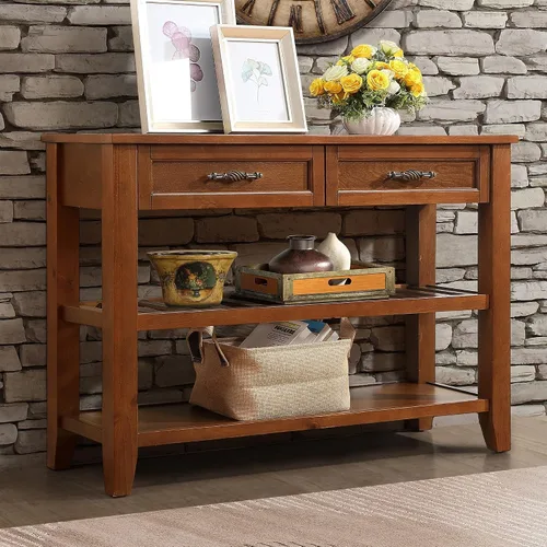 Vista 13 de Mesa consola multifunción vintage, mesa de sofá moderna de 62.2 pulgadas con 4 cajones y 2 estantes de almacenamiento, aparador de madera para Blanco