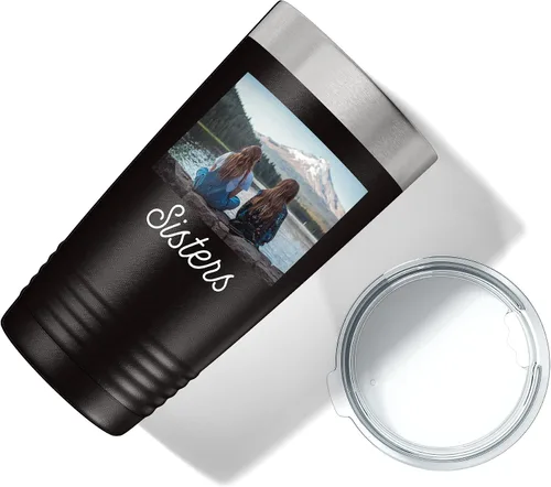 Vista 5 de Vaso personalizado de 20 onzas (17 colores) con foto impresa con aislamiento térmico de acero inoxidable recubierto de polvo con tapa, regalo