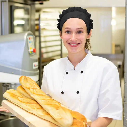 Vista 7 de Paquete de 4 u 8 sombreros de chef de cocina, gorras ajustables para servicio de alimentos, redes para el cabello, reutilizables, lavables, de malla