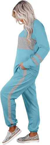 Vista 52 de Aloodor conjunto deportivo de 2 piezas para mujer, con sudadera con cuello redondo, sin botones
