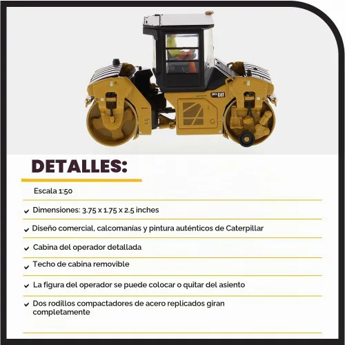 Vista 4 de Diecast Masters 1:50 Modelo Cat CB-13 Rodillo vibratorio en tándem con cabina, 85595