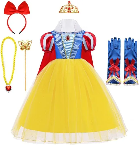 Vista 41 de MYRISAM Disfraz de princesa blanca como la nieve para niñas, Halloween, carnaval, cosplay, Navidad, cumpleaños (con accesorios para capa)
