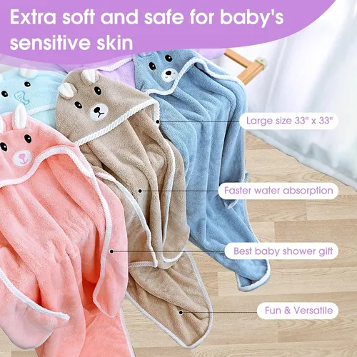 Vista 4 de Jay & Ava Toalla de felpa con capucha de forro polar coral. Toalla de baño suave para bebé, 33 x 33 pulgadas, tamaño grande, toallas de baño súper