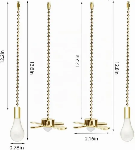 Vista 4 de Cadena de tracción para ventilador de techo, juego de tiradores de ventilador de 13.6 pulgadas con conector, 2 cadenas de bolas con cuentas, latón