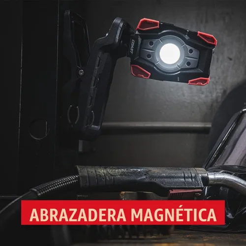 Vista 4 de Coast CL20R 1750 lúmenes recargable de doble potencia giratoria LED abrazadera magnética luz con haz de inundación gran angular, negro/rojo