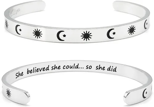 Vista 62 de Pulseras inspiradoras para mujer, joyería de acero inoxidable, con refranes, pulsera motivacional con mensaje oculto, pulseras grabadas para mejor