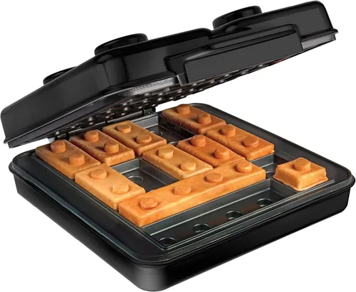 Vista 2 de Máquina de gofres eléctrica de ladrillo de construcción con 2 platos, cocina gofres en forma divertida Negro Deluxe
