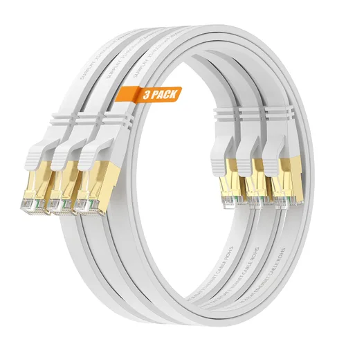 Vista 21 de Cable Ethernet Cat8 de 1.5 pies, 5 unidades, cable de conexión de red de Internet negro de 40 Gbps, RJ45 chapado en oro de alta velocidad doble