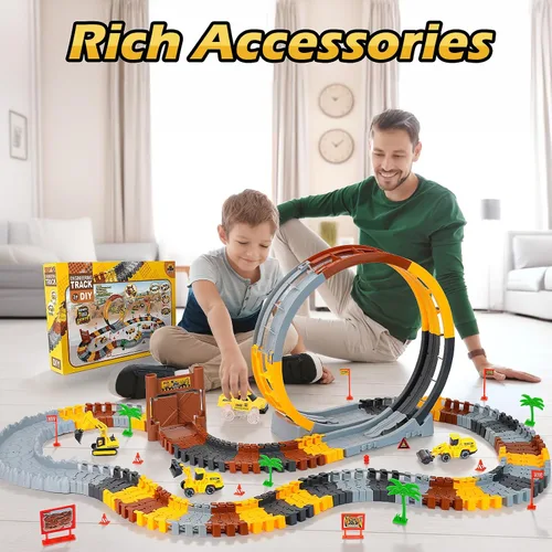 Vista 2 de 157 pistas de carreras de construcción para niños, juego de juguetes mágicos que brillan en la oscuridad con rampa de bucle de 360°, 1 auto