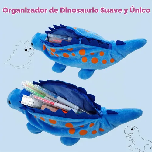 Vista 6 de BB FUN HOUSE Estuche para lápices para niños, bolsa de lápices de peluche 3D con forma de perro y dinosaurio, bolsa suave de almacenamiento