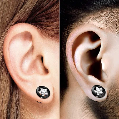 Vista 5 de Big GAUGES - Par de tornillos de cristal anodizado negro transparente para joyería