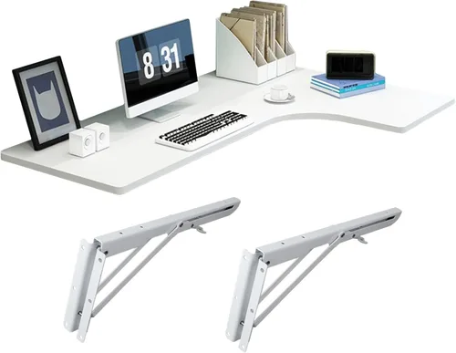 Vista 10 de LIGUOYI Escritorio flotante para pared de 28, 35, 39 pulgadas, mesa de pared estable y resistente en forma de L, escritorio de computadora