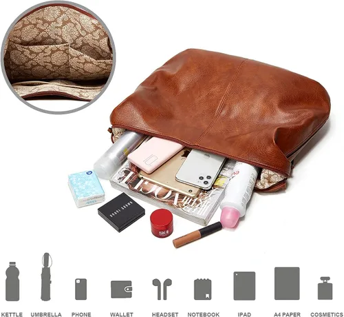 Vista 4 de WZCSLM Bolso de mano de cuero para mujer, bolso de hombro suave con asa superior