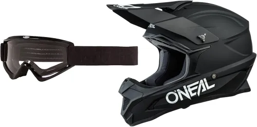 Vista 6 de O'Neal 1 casco de motocross todoterreno sólido SRS con combinación de gafas Rojo