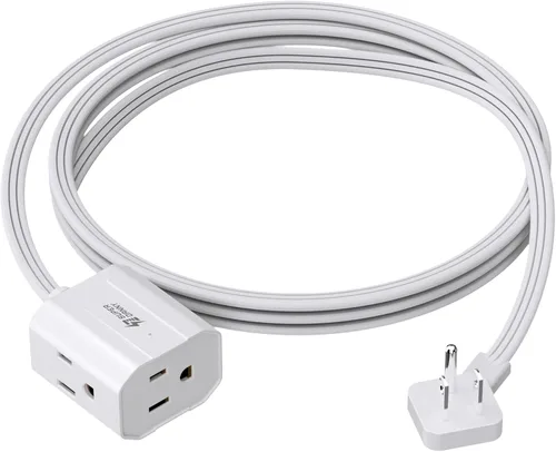 Vista 8 de Cable de extensión corto de 1.5 pies SUPERDANNY, regleta de enchufe plano en ángulo recto, cable de extensión de 13 A para interiores con 3 tomas