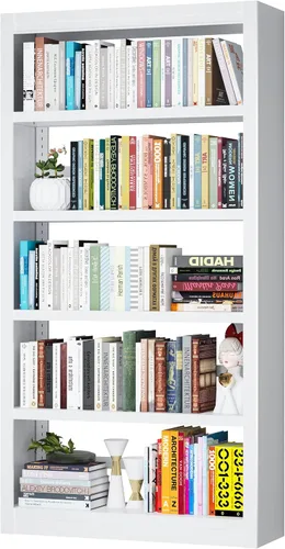 Vista 15 de VASAAOSD 55” Black Bookshelf, 5 Tier Adjustable Metal Bookcase Adjustable Design, Anti-Tilt Device, Easy Assembly Toy Storage Organizer, for