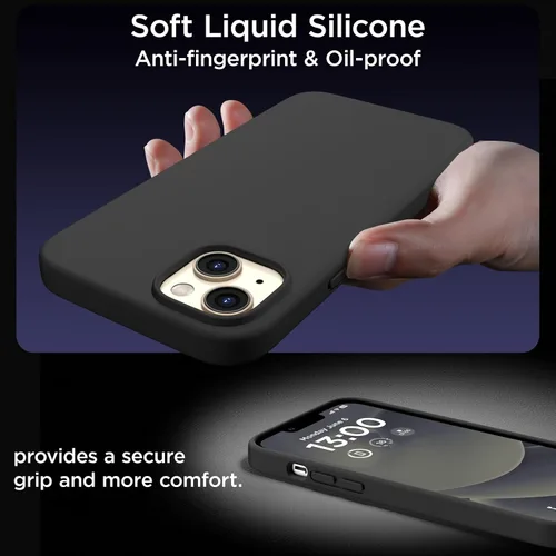 Vista 8 de Funda delgada para iPhone 13 de 6.1 pulgadas, silicona líquida a prueba de golpes, con forro de microfibra suave antiarañazos, 2 protectores