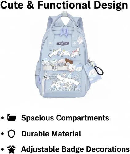 Vista 3 de Mochila Vivixilan Kawaii, Resistente al Agua y Transpirable con Múltiples Bolsillos, Adecuada para Viajes y como Regalo de Cumpleaños, Azul