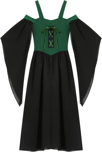 Vista 5 de YUUMIN Disfraz de princesa medieval para niñas, vestido renacentista, cuello cuadrado, vestido de Halloween o cosplay